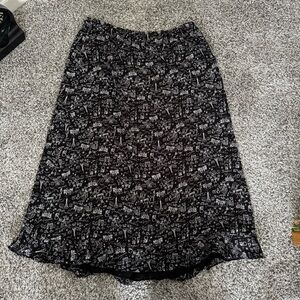Black Parisian Patterned Women's Midi Skirt